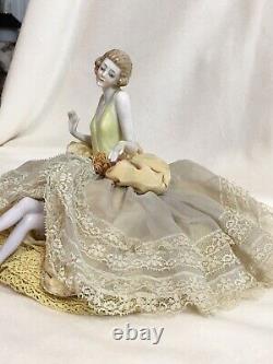 Antique German Half Doll 4 1/2 Art Deco Lady Dramatic Eyes arms away Pin Cush