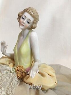Antique German Half Doll 4 1/2 Art Deco Lady Dramatic Eyes arms away Pin Cush