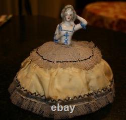 Antique German Half Doll Pin Cushion 7 Marie Antoinette beaded dress/tulle