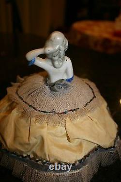 Antique German Half Doll Pin Cushion 7 Marie Antoinette beaded dress/tulle