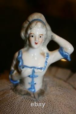 Antique German Half Doll Pin Cushion 7 Marie Antoinette beaded dress/tulle