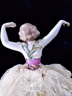 Antique German Half Doll With Arms Aloft & Away In Antique Attire Schneider
