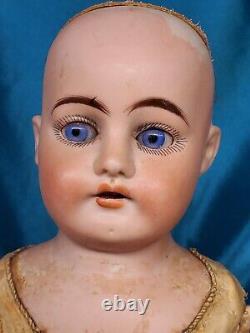 Antique German Heubach Bisque Doll white leather Body Horseshoe Open Mouth 21