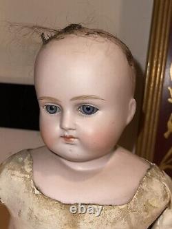 Antique German Kestner Bisque Head Doll Closed Pouty Mouth Leather Body Fashion