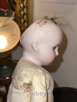 Antique German Kestner Bisque Head Doll Closed Pouty Mouth Leather Body Fashion