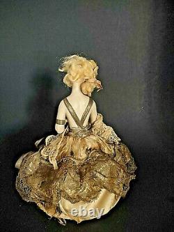 Antique German Parian Porcelain Half Doll Wig Hair Wire Base Old Dress Marked
