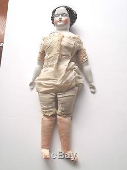 Antique German Porcelain China Head Doll CIVIL War Flat Top High Brow Vintage