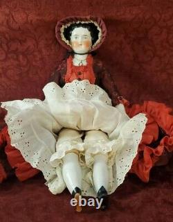 Antique German Porcelain China Head Lady 20 Doll Elaborate Dress Apple Cheeks