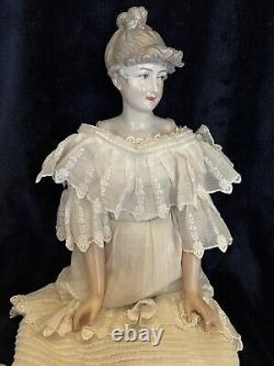 Antique German Porcelain Doll Detailed Hair Porcelain Pink Tinted Arms Rare 21