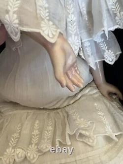 Antique German Porcelain Doll Detailed Hair Porcelain Pink Tinted Arms Rare 21