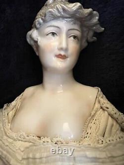 Antique German Porcelain Doll Detailed Hair Porcelain Pink Tinted Arms Rare 21