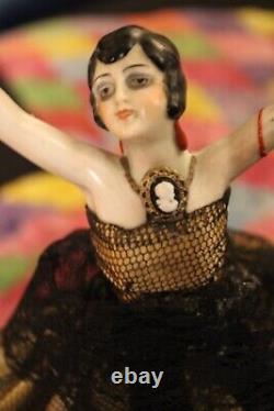 Antique German Porcelain Half Doll Joyous Lady Arms Away Wire Base