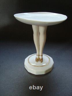 Antique German Porcelain Half Doll Pedestal Legs Puff Pinchion Holder