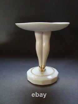 Antique German Porcelain Half Doll Pedestal Legs Puff Pinchion Holder