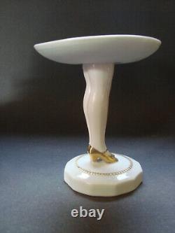 Antique German Porcelain Half Doll Pedestal Legs Puff Pinchion Holder