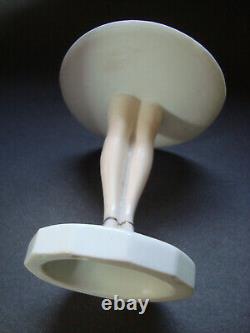 Antique German Porcelain Half Doll Pedestal Legs Puff Pinchion Holder