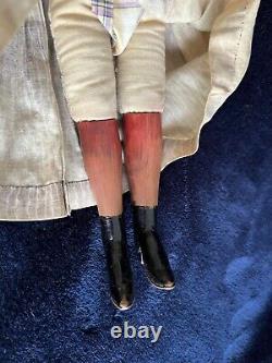 Antique German Porcelain Head Doll China Head 12 IN GREAT Wooden Limbs Boots