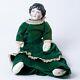 Antique German Porcelain Head Doll Cloth Body Leather Hands Feet 20 Green Dress