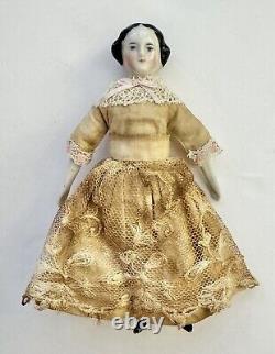 Antique German Pre War Flat Top China Head Doll 6 Orig Limbs Body Vintage Dress