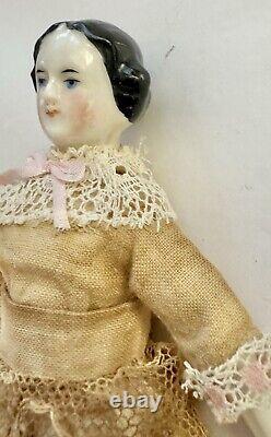 Antique German Pre War Flat Top China Head Doll 6 Orig Limbs Body Vintage Dress