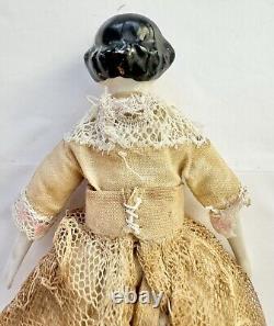 Antique German Pre War Flat Top China Head Doll 6 Orig Limbs Body Vintage Dress