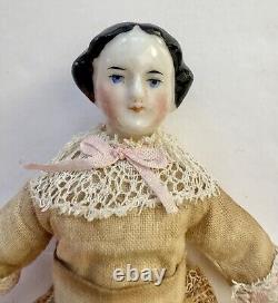 Antique German Pre War Flat Top China Head Doll 6 Orig Limbs Body Vintage Dress