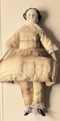 Antique German Pre War Flat Top China Head Doll 6 Orig Limbs Body Vintage Dress