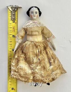 Antique German Pre War Flat Top China Head Doll 6 Orig Limbs Body Vintage Dress