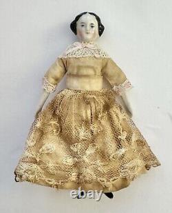 Antique German Pre War Flat Top China Head Doll 6 Orig Limbs Body Vintage Dress