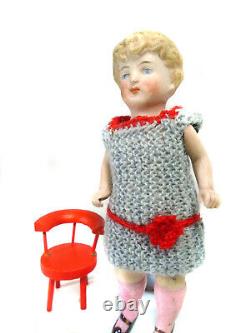 Antique German all bisque porcelain dollhouse doll, marked 6671 4/0, 5.7