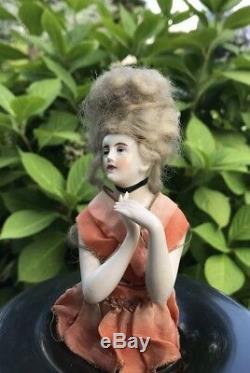 Antique German porcelain half doll Goebel marked arms away pincushion