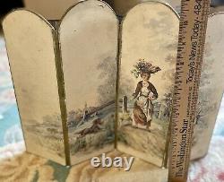 Antique Handpainted Screen Or Room Divider To Display With Lady Fashion Doll