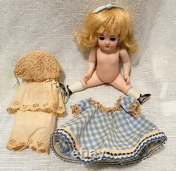 Antique Kestner 100 Porcelain All Bisque Doll Dollhouse 5.5 Blonde String Joint