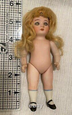 Antique Kestner 100 Porcelain All Bisque Doll Dollhouse 5.5 Blonde String Joint