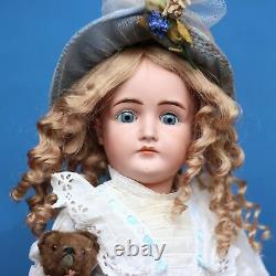 Antique Kestner Porcelain Doll 1890 Closed Mouth & Steiff Teddy & Trousseau