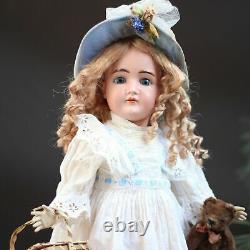 Antique Kestner Porcelain Doll 1890 Closed Mouth & Steiff Teddy & Trousseau