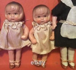 Antique Lot of 5 DIONNE QUINTUPLET Dolls in Dress with Nurse in Original Box