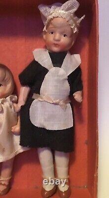 Antique Lot of 5 DIONNE QUINTUPLET Dolls in Dress with Nurse in Original Box