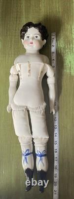 Antique Oversized German Porcelain 1800s Victorian Doll 20 Tall Cloth Body Vtg