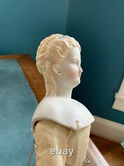 Antique Parian Bisque Doll Molded Blond Hair Beautiful! 16 Tall