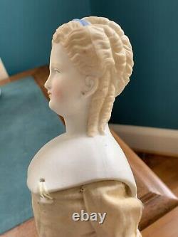 Antique Parian Bisque Doll Molded Blond Hair Beautiful! 16 Tall