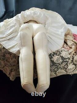 Antique Porcelain 11 Head, Hands & Leather Body Doll 18tall Linen & Lace Dress