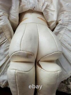 Antique Porcelain 11 Head, Hands & white Leather Body Doll 18 VERY CLEAN BODY