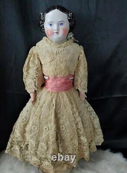 Antique Porcelain 11 high brown white Leather Body Doll 18 VERY CLEAN BODY