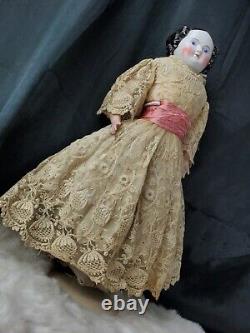 Antique Porcelain 11 high brown white Leather Body Doll 18 VERY CLEAN BODY