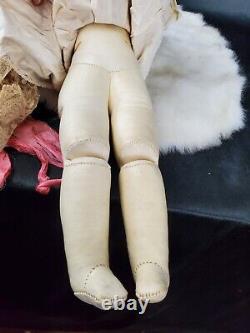 Antique Porcelain 11 high brown white Leather Body Doll 18 VERY CLEAN BODY