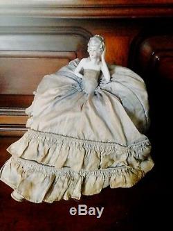 Antique Porcelain Boudoir Doll, Half Doll, Fashion In Original Dress