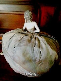 Antique Porcelain Boudoir Doll, Half Doll, Fashion In Original Dress