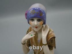 Antique Porcelain China Half Doll Figurine Pin Cushion Art Deco Flapper Eyeliner