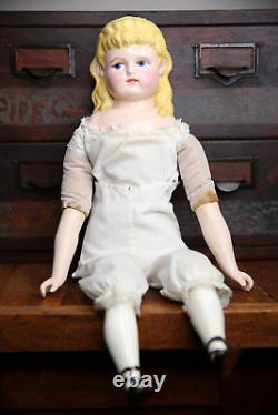 Antique Porcelain China doll blonde hair German Germany blue eyes